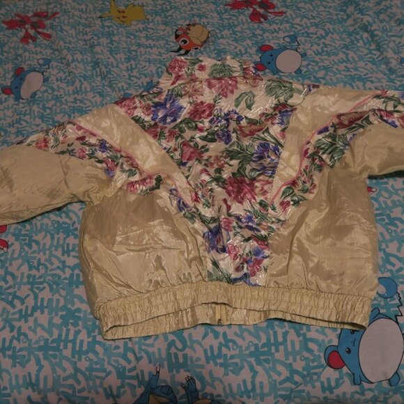 VTG 90s Active Stuff Track Jacket Windbreaker Floral Zip Size Medium Ivory Multi - Picture 7 of 7
